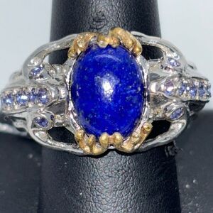 New Swarovski Lapis Lazuli ring Sz 9 Karis platinum bond silver crystals